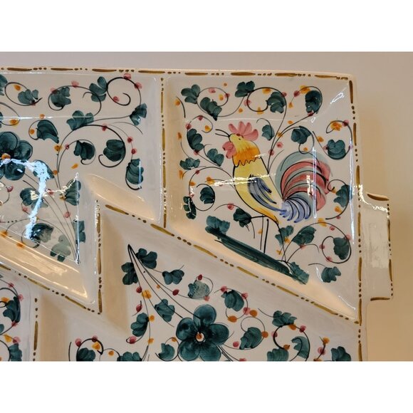 Mid Century Italy Ceramic Divided Serving Platter With Rooster & Floral Design - Picture 4 of 15